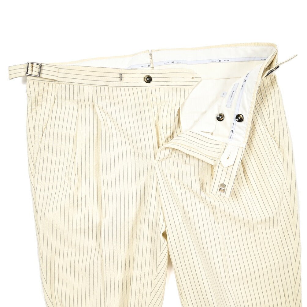 SUMMER SALE|PT TORINO "MASTER FIT" シアサッカーウール ツータックベルトレススラックス|423325|GUARDAROBA MILANO OFFICIAL STORE