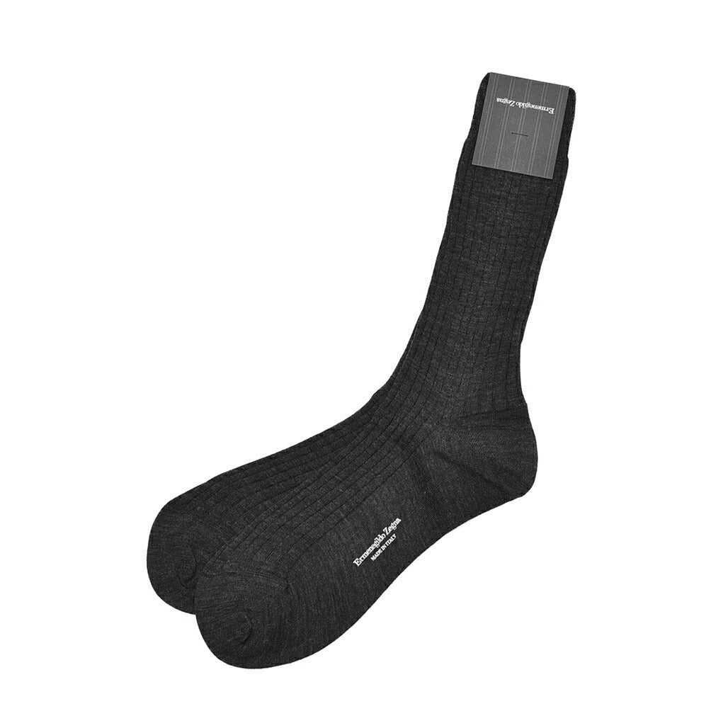 ZEGNA ウール リブ編みハイソックス 靴下|428166-39_40|GUARDAROBA MILANO OFFICIAL STORE