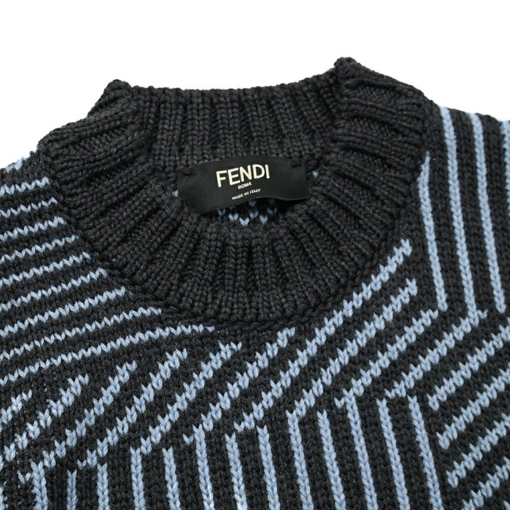 FENDI ウール100% ミドルゲージクルーネックジャガードニットセーター|397586 - 46|GUARDAROBA MILANO OFFICIAL STORE