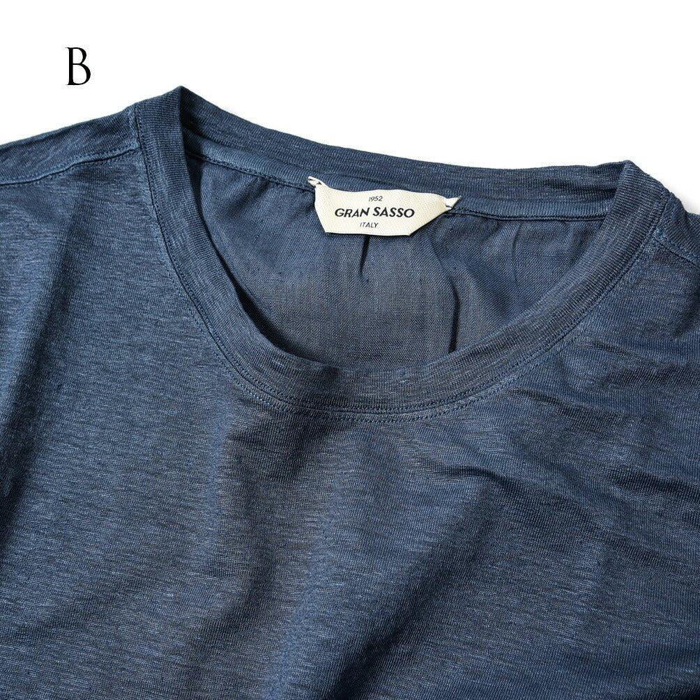 2023SS GRAN SASSO "Vintage" ストレッチリネン クルーネック半袖Tシャツ|GUARDAROBA MILANO OFFICIAL STORE