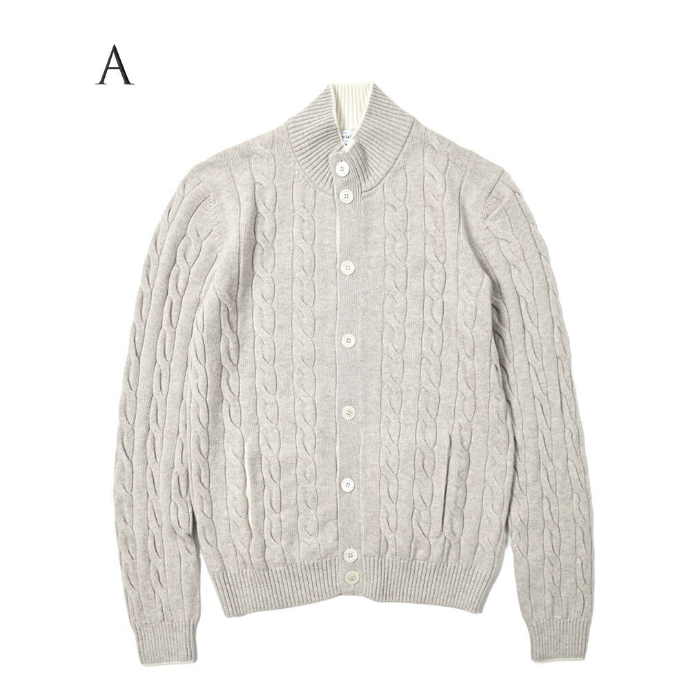 SALE|GRAN SASSO ヴァージンウールカシミヤ ミドルゲージニットケーブル編み スタンドカラーカーディガン / SLOWEAR|399574 - A - 48|GUARDAROBA MILANO OFFICIAL STORE