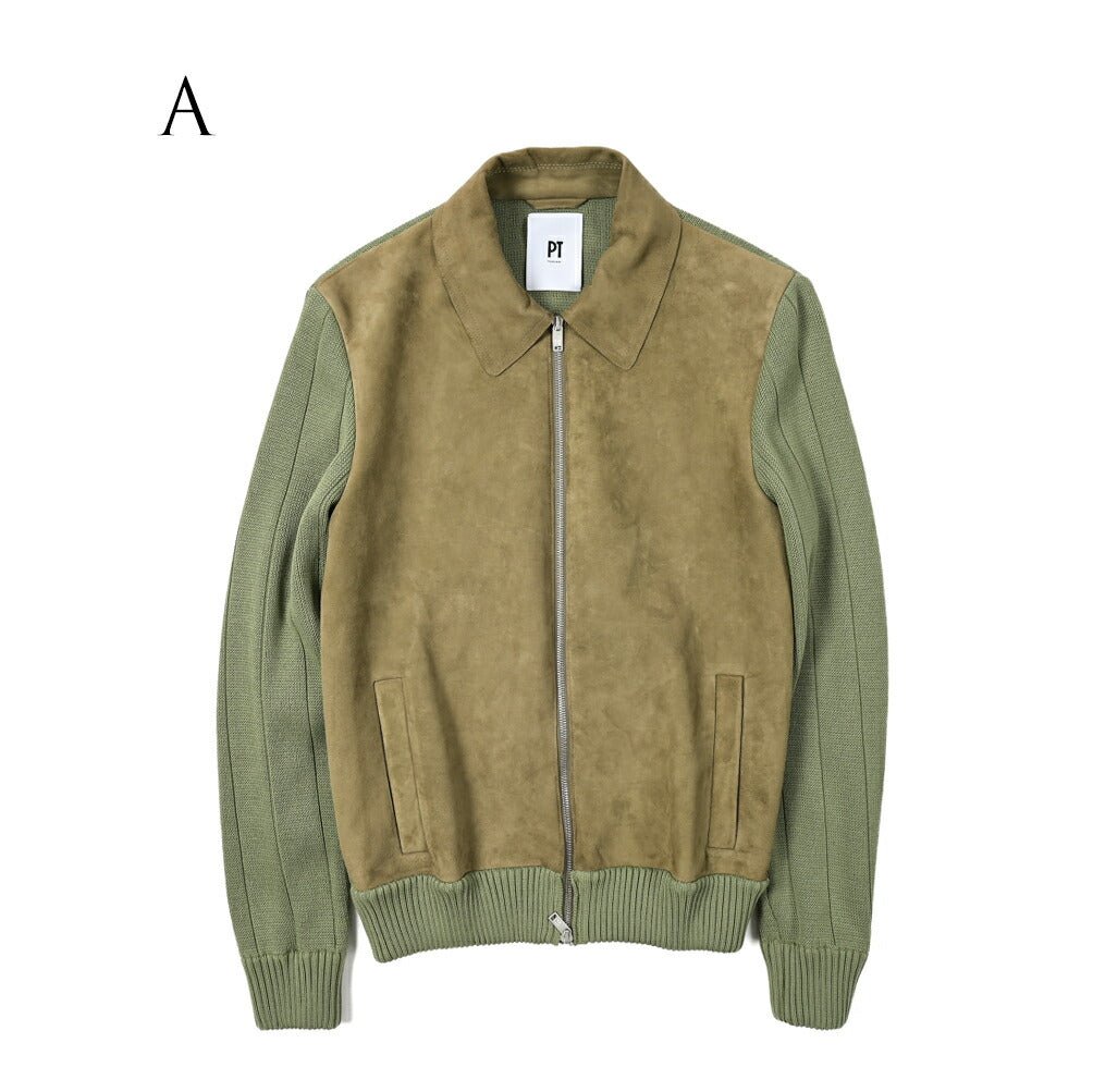 SALE|PT TORINO レザー×コットンニット ジップアップコンビブルゾン / PT01|394115 - A - 48|GUARDAROBA MILANO OFFICIAL STORE