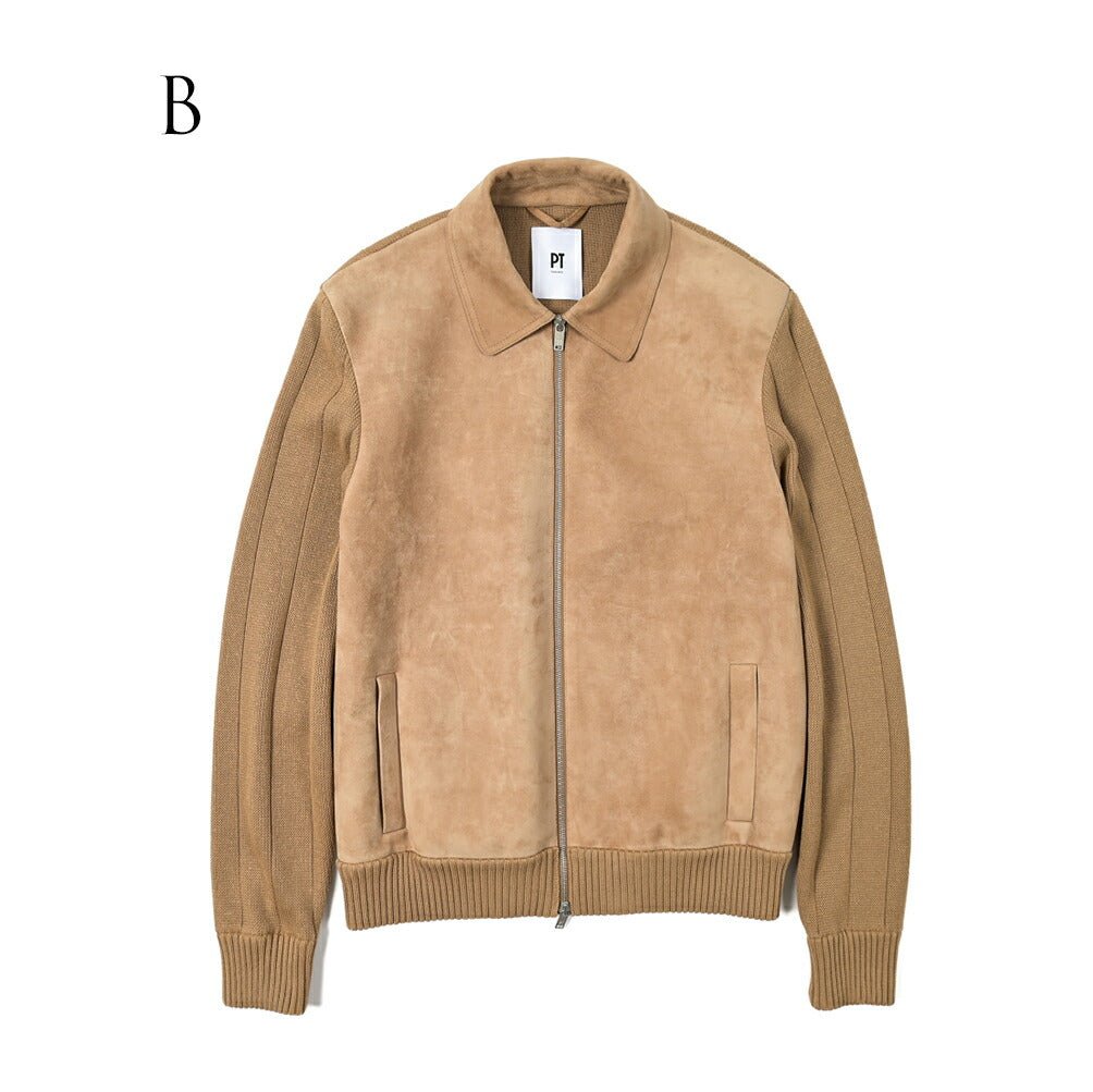 SALE|PT TORINO レザー×コットンニット ジップアップコンビブルゾン / PT01|394115 - A - 48|GUARDAROBA MILANO OFFICIAL STORE
