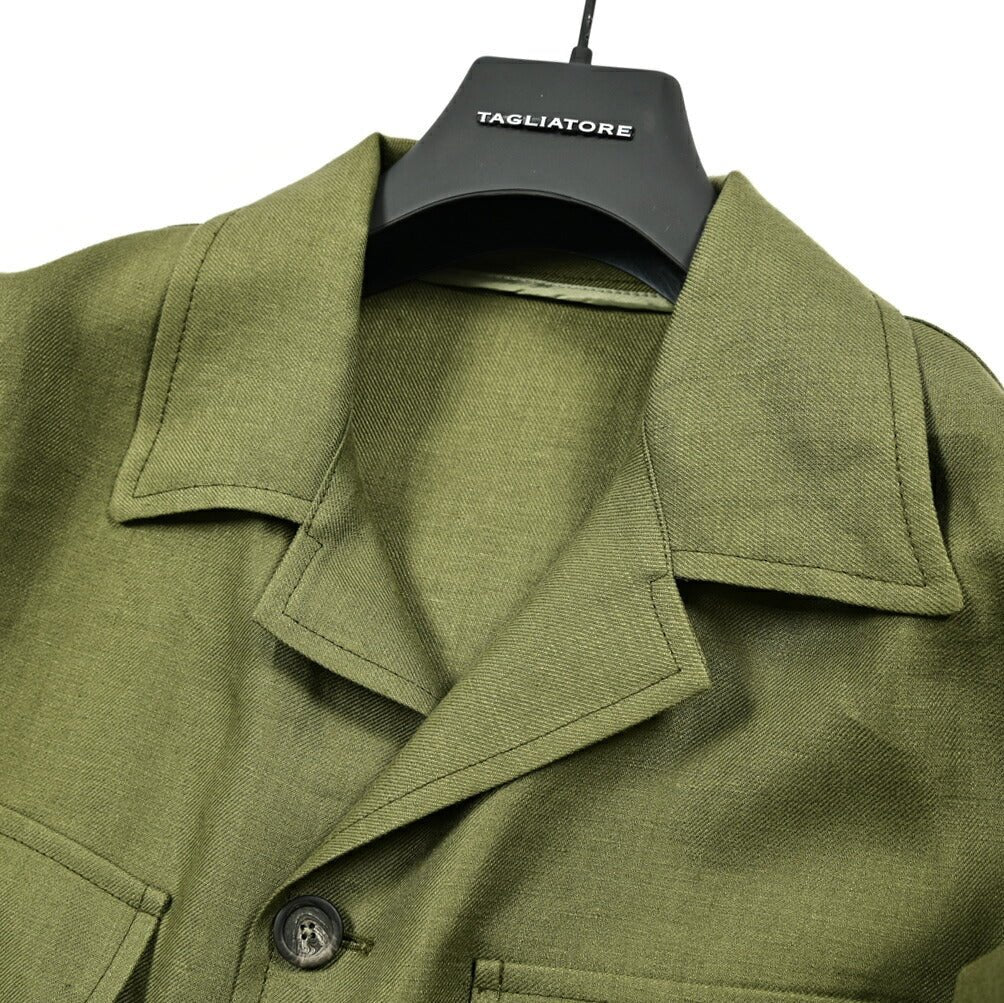 【10%OFFクーポン】TAGLIATORE リネン100% オープンカラーサファリシャツ / G - BARROW｜GUARDAROBA MILANO OFFICIAL STORE