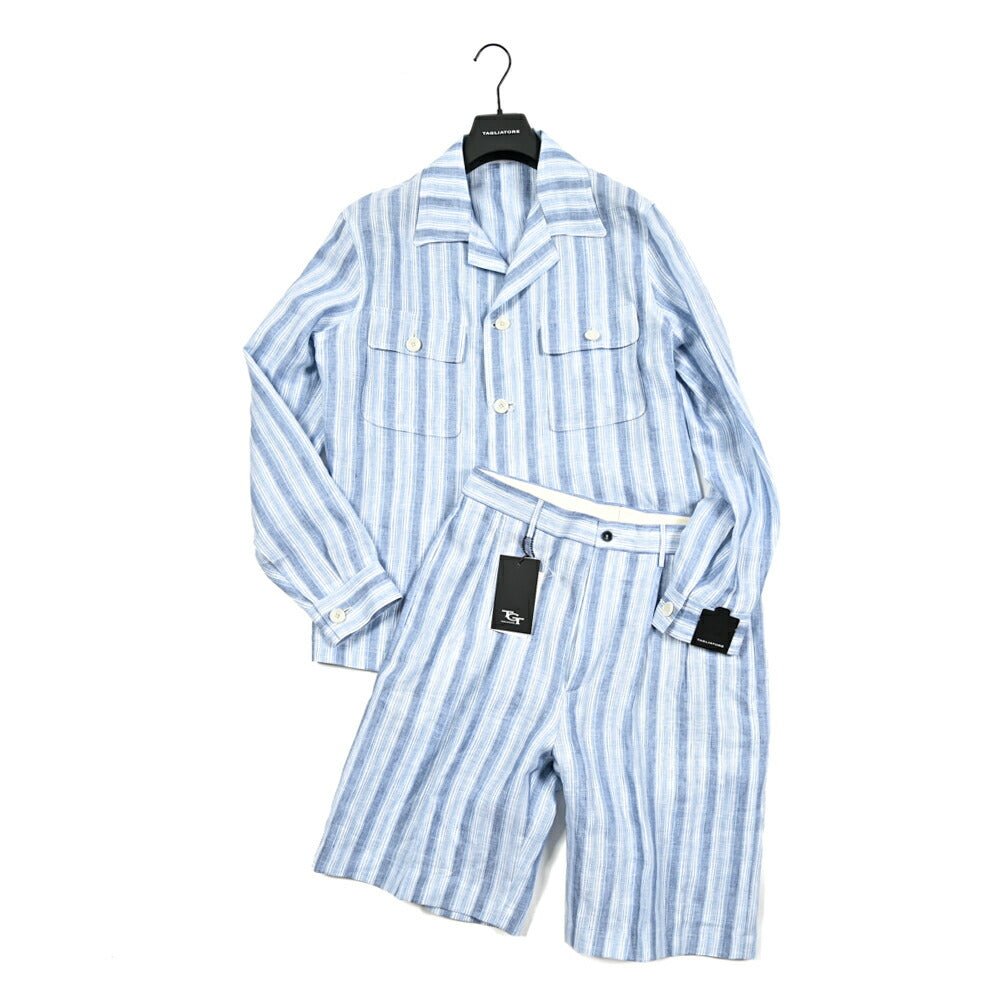 【10%OFFクーポン】TAGLIATORE リネン100% オープンカラーサファリシャツ / G - BARROW｜GUARDAROBA MILANO OFFICIAL STORE