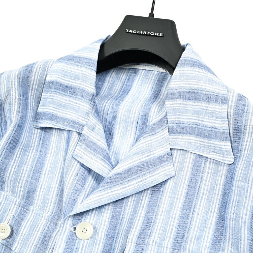【10%OFFクーポン】TAGLIATORE リネン100% オープンカラーサファリシャツ / G - BARROW｜GUARDAROBA MILANO OFFICIAL STORE
