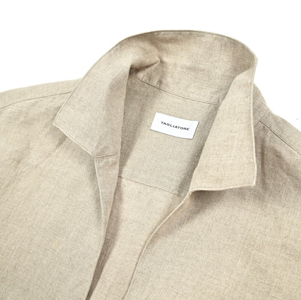 【10%OFFクーポン】TAGLIATORE リネン100% スキッパーカラーカプリシャツ(七分袖) / ZANTE｜GUARDAROBA MILANO OFFICIAL STORE