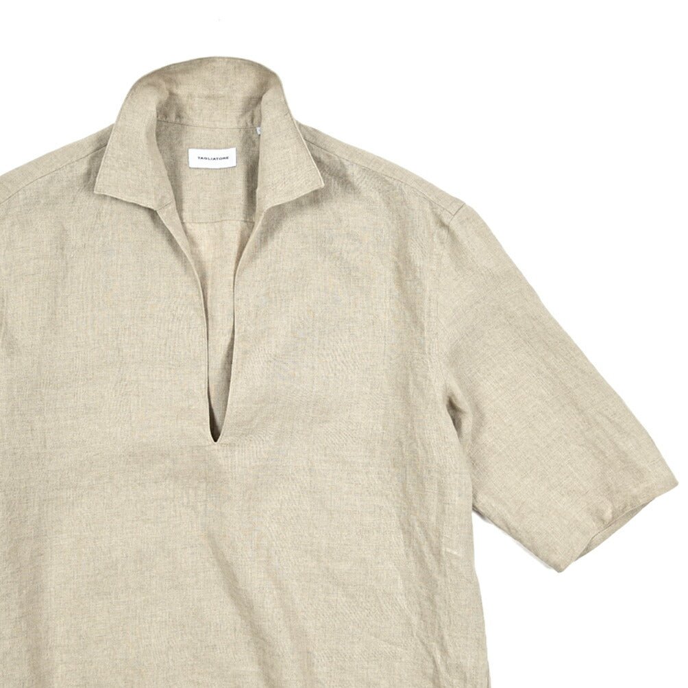 【10%OFFクーポン】TAGLIATORE リネン100% スキッパーカラーカプリシャツ(七分袖) / ZANTE｜GUARDAROBA MILANO OFFICIAL STORE