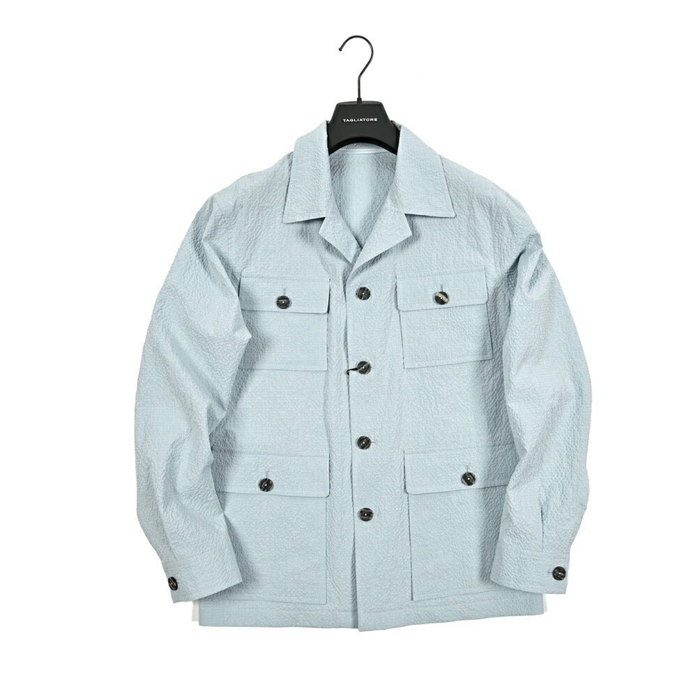 【10%OFFクーポン】TAGLIATORE ストレッチコットンシアサッカー オープンカラーサファリシャツ / G - TEMPEST｜GUARDAROBA MILANO OFFICIAL STORE
