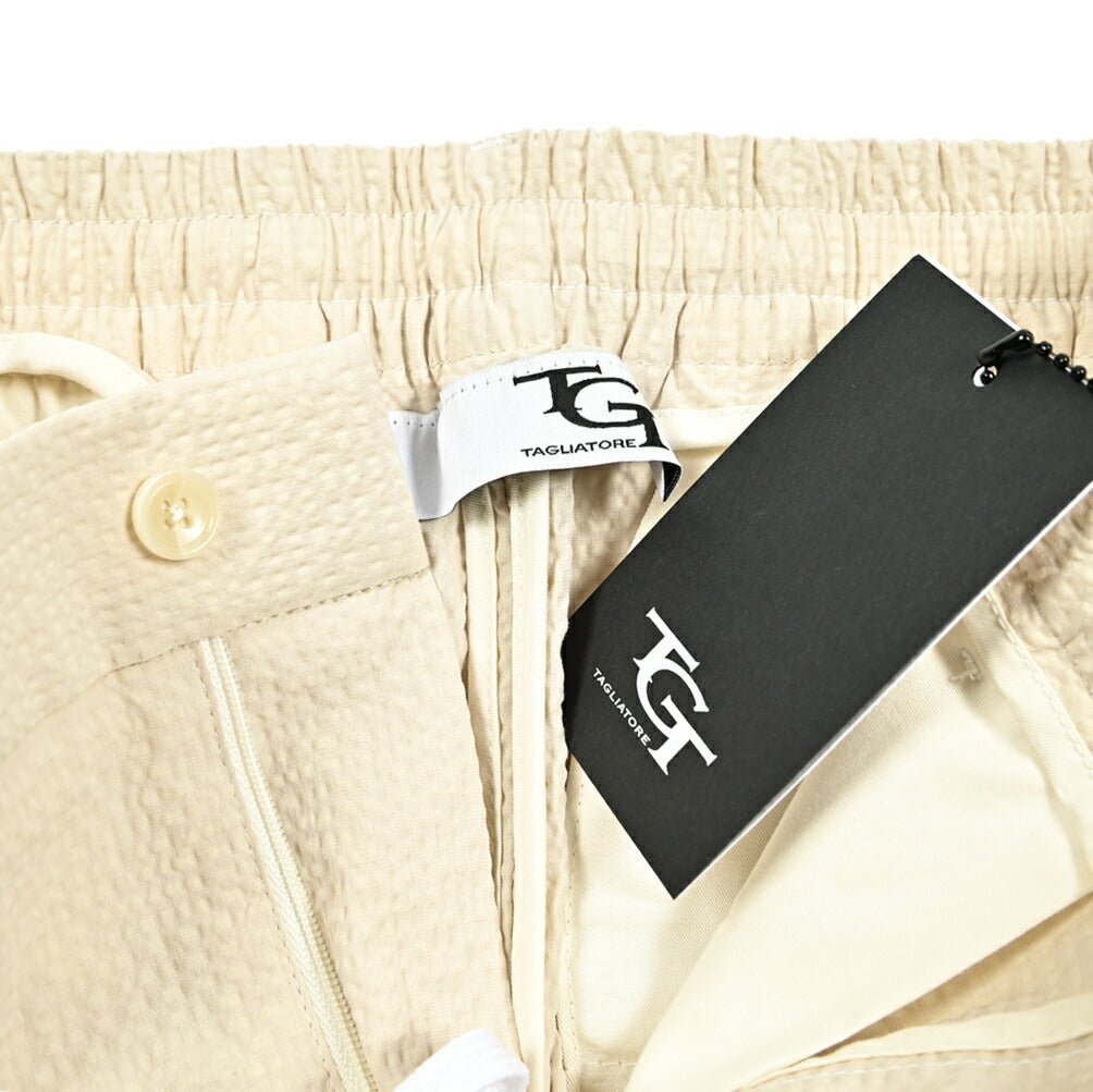 【10%OFFクーポン】TAGLIATORE コットンシアサッカー ワンタックドローコードスラックス / P - CLAPTON11｜GUARDAROBA MILANO OFFICIAL STORE