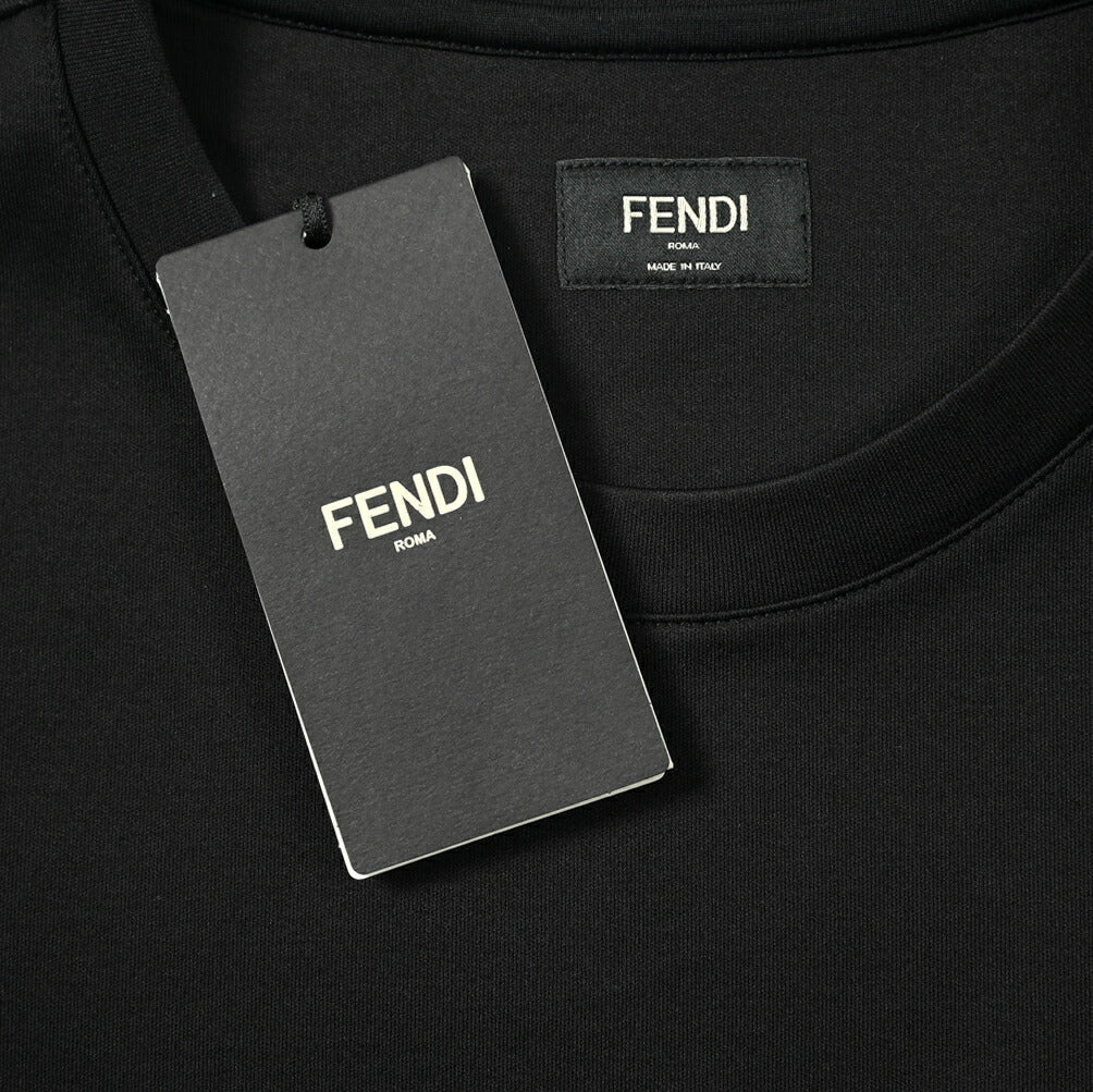 FENDI コットン100% ロゴ刺繍 クルーネック半袖ワイドTシャツ