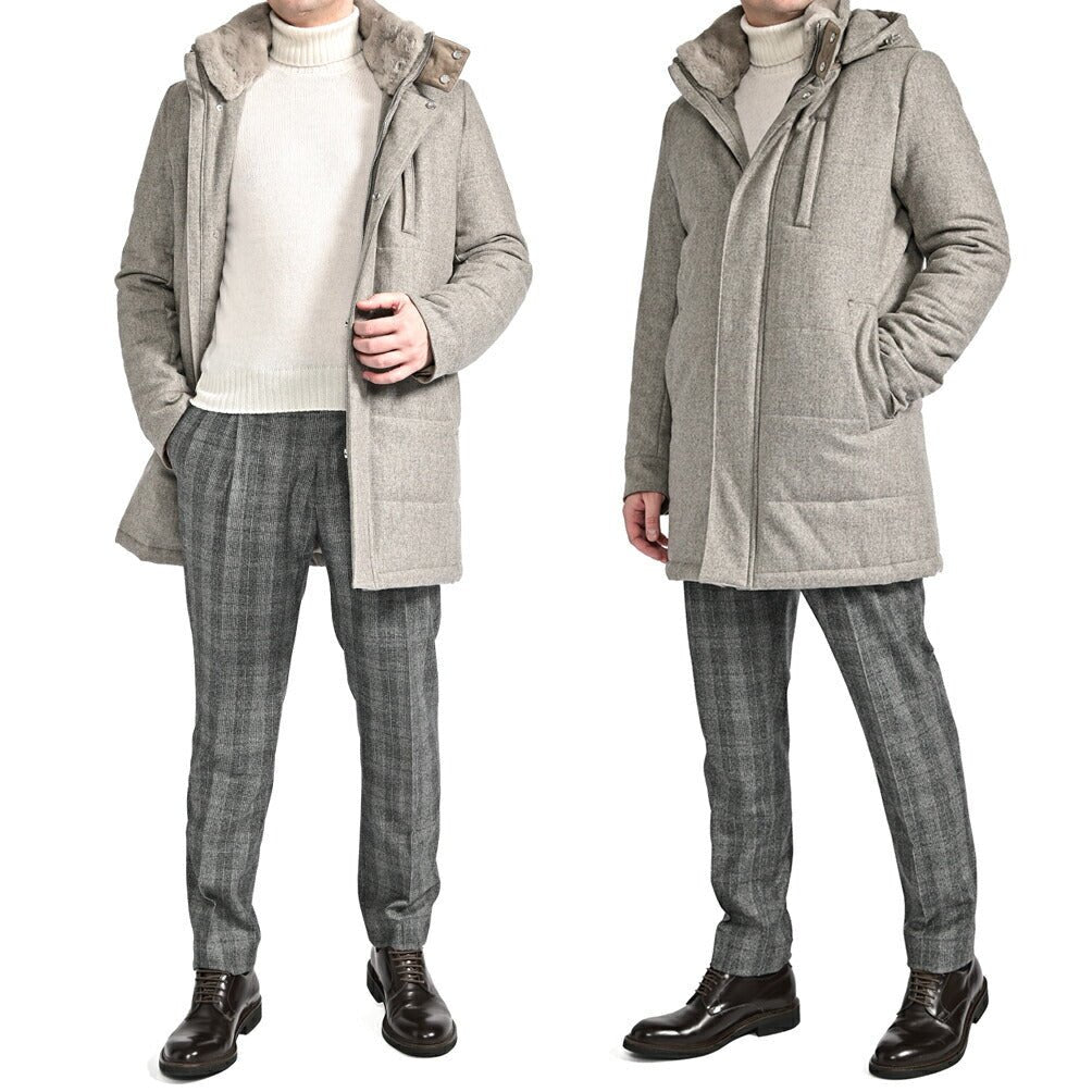 25 - 26AW LENOCI 着脱可能フード付 中綿コート 防水透湿仕様 カノニコ製生地｜434074-44｜GUARDAROBA MILANO OFFICIAL STORE