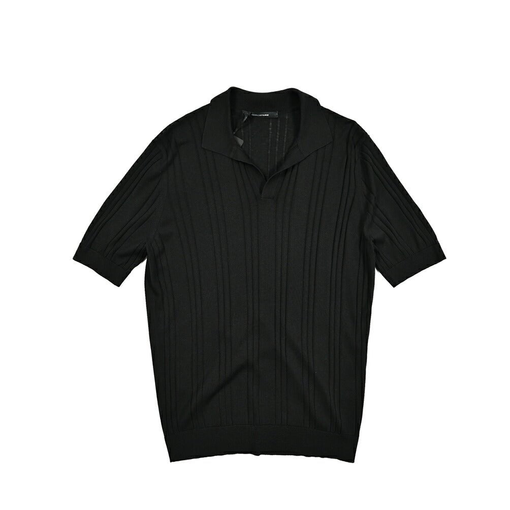 25SS TAGLIATORE シルク100% リブニット半袖スキッパーポロシャツ｜GUARDAROBA MILANO OFFICIAL STORE
