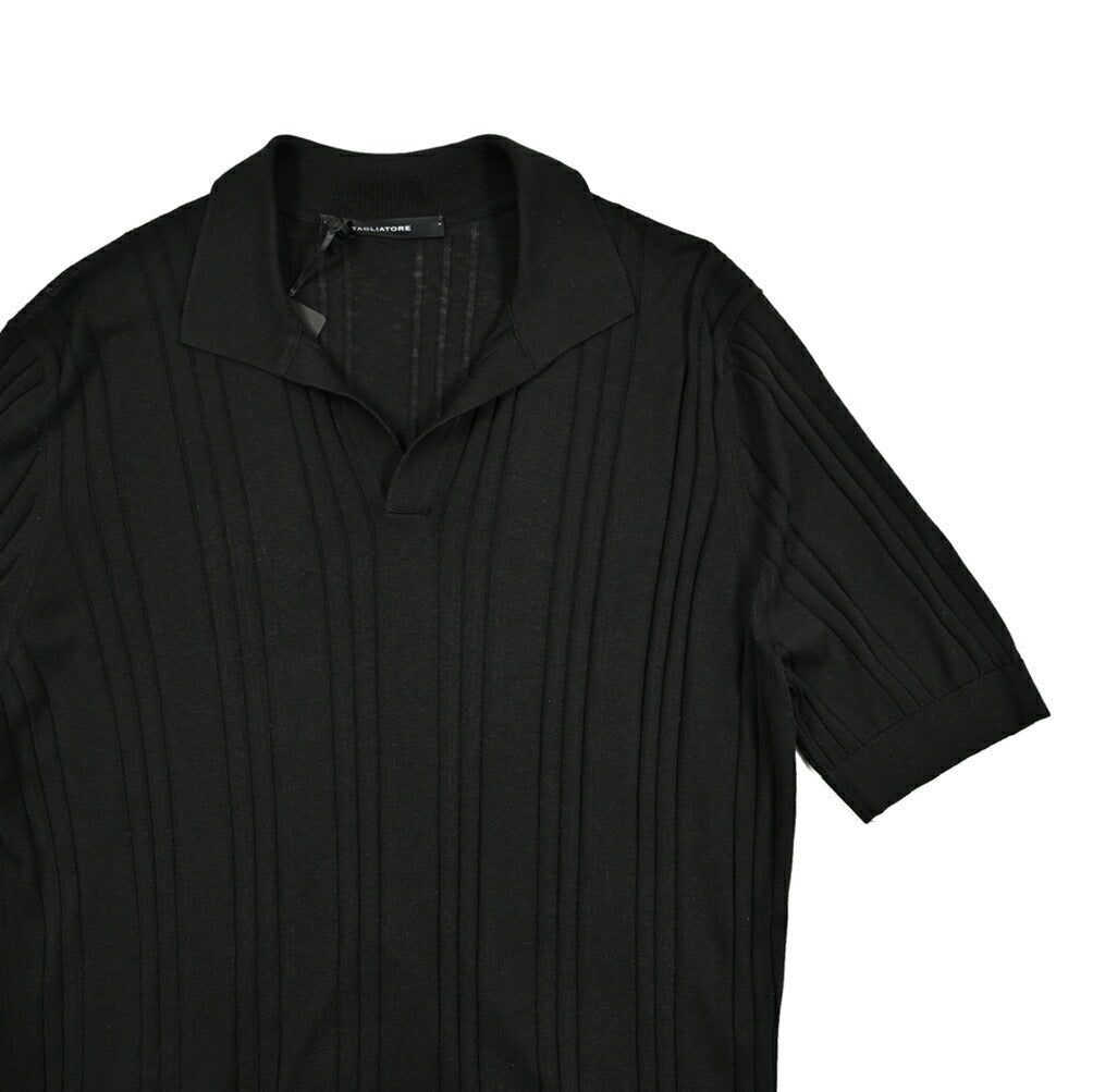 25SS TAGLIATORE シルク100% リブニット半袖スキッパーポロシャツ｜GUARDAROBA MILANO OFFICIAL STORE