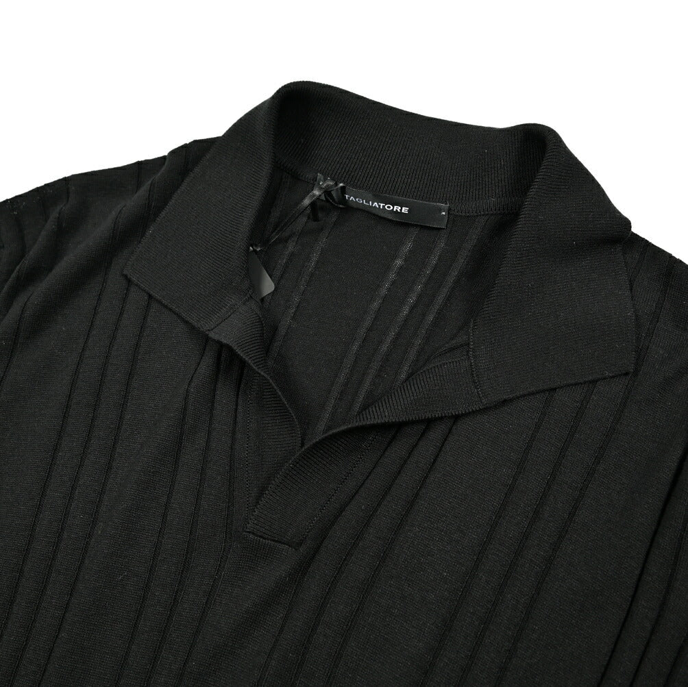 25SS TAGLIATORE シルク100% リブニット半袖スキッパーポロシャツ｜GUARDAROBA MILANO OFFICIAL STORE