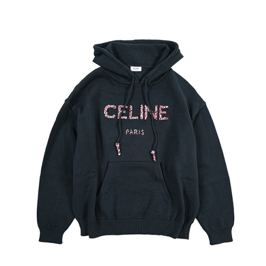 26-27AW CELINE ナイロン混コットン フード付きニットパーカー ネイビー S | GUARDAROBA MILANO OFFICIAL STORE