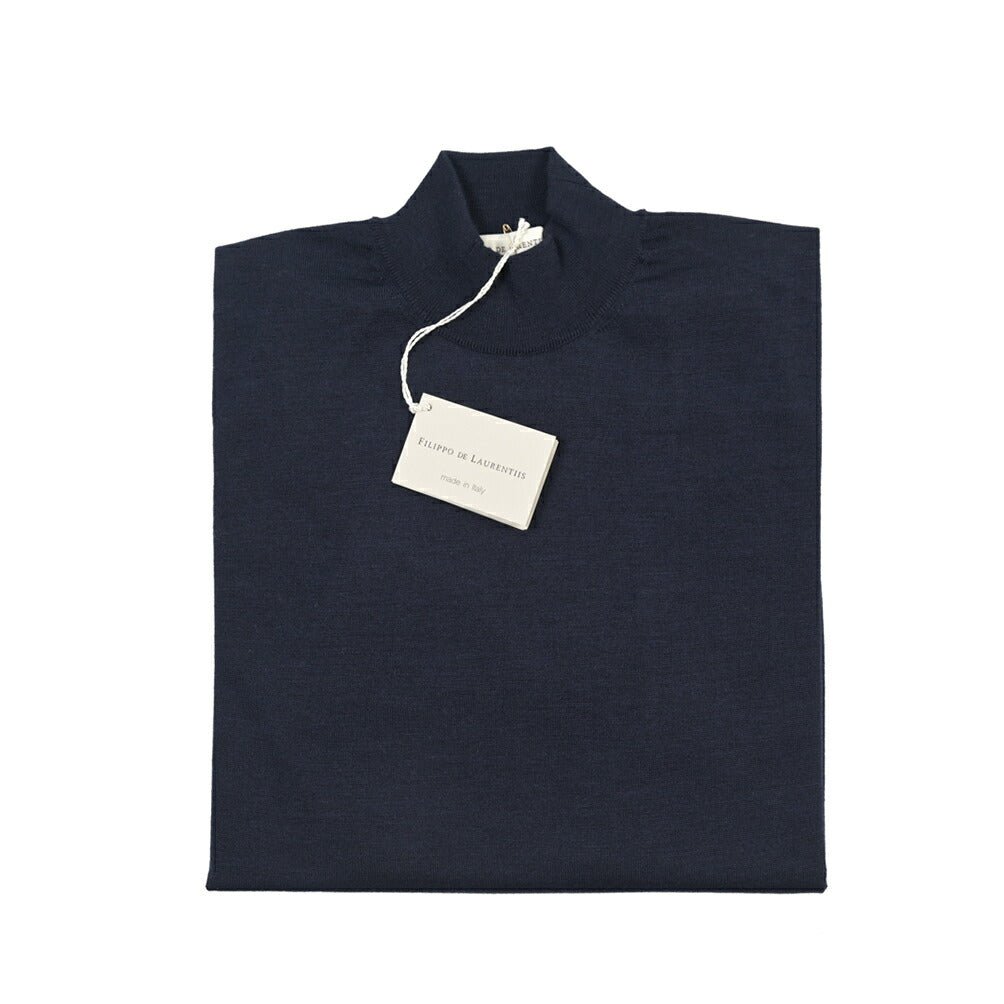 26 - 27AW FILIPPO DE LAURENTIIS メリノウール100% モックネックニットセーター / SUPERFINE 120's ネイビー 46 | GUARDAROBA MILANO OFFICIAL STORE