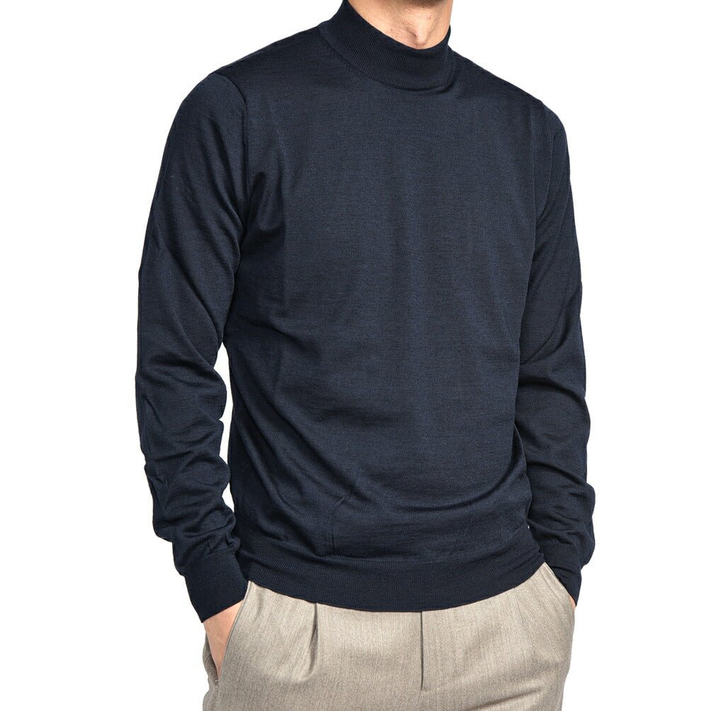 26 - 27AW FILIPPO DE LAURENTIIS メリノウール100% モックネックニットセーター / SUPERFINE 120's ネイビー 46 | GUARDAROBA MILANO OFFICIAL STORE