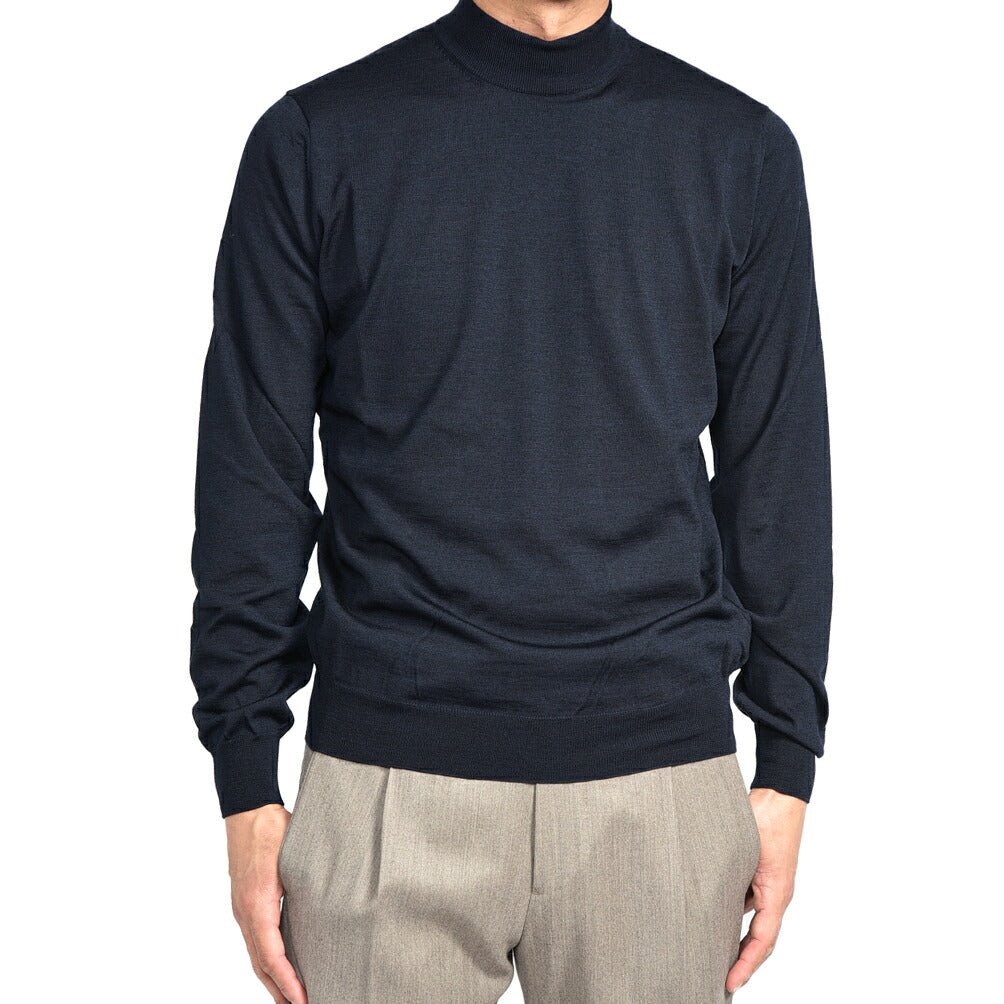 26 - 27AW FILIPPO DE LAURENTIIS メリノウール100% モックネックニットセーター / SUPERFINE 120's ネイビー 46 | GUARDAROBA MILANO OFFICIAL STORE