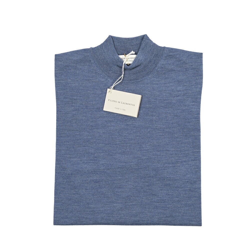 26 - 27AW FILIPPO DE LAURENTIIS メリノウール100% モックネックニットセーター / SUPERFINE 120's ブルーグレー 46 | GUARDAROBA MILANO OFFICIAL STORE
