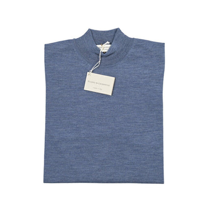 26 - 27AW FILIPPO DE LAURENTIIS メリノウール100% モックネックニットセーター / SUPERFINE 120's ブルーグレー 46 | GUARDAROBA MILANO OFFICIAL STORE