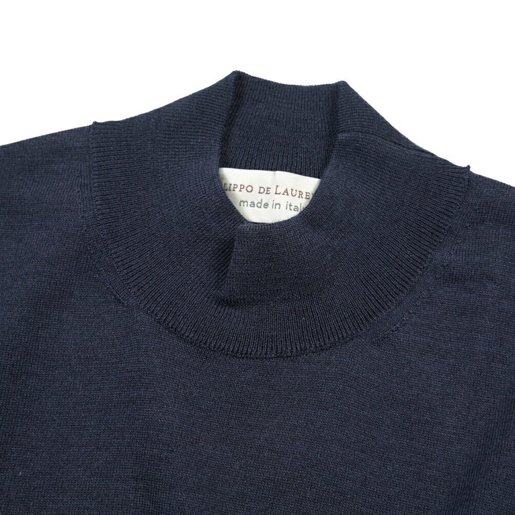 26 - 27AW FILIPPO DE LAURENTIIS メリノウール100% モックネックニットセーター / SUPERFINE 120's ネイビー 46 | GUARDAROBA MILANO OFFICIAL STORE