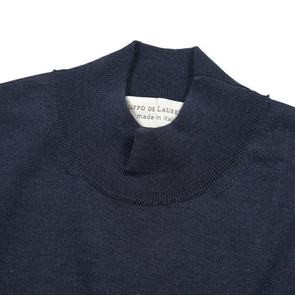26 - 27AW FILIPPO DE LAURENTIIS メリノウール100% モックネックニットセーター / SUPERFINE 120's ネイビー 46 | GUARDAROBA MILANO OFFICIAL STORE