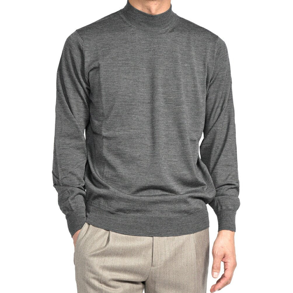 26 - 27AW FILIPPO DE LAURENTIIS メリノウール100% モックネックニットセーター / SUPERFINE 120's グレー 46 | GUARDAROBA MILANO OFFICIAL STORE