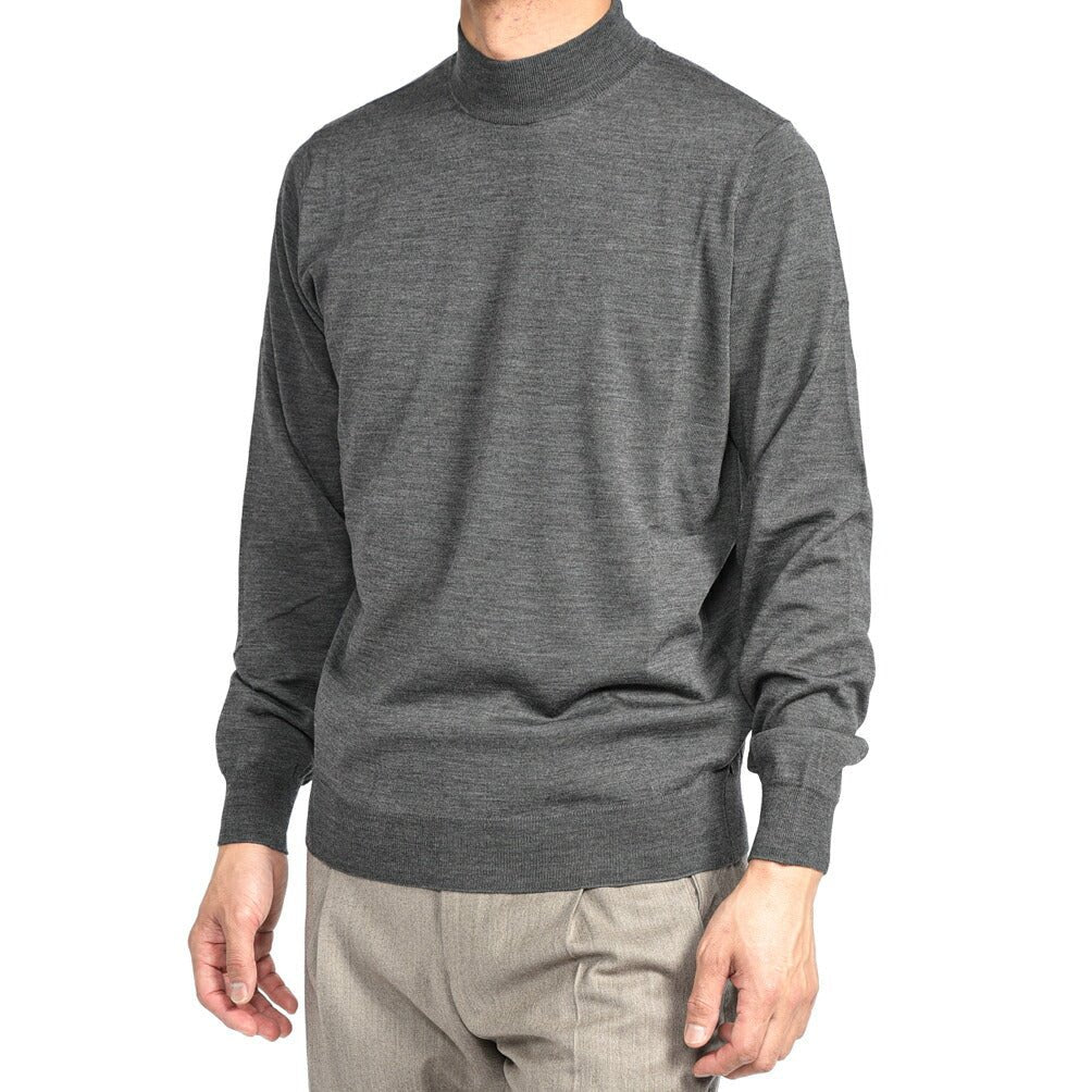 26 - 27AW FILIPPO DE LAURENTIIS メリノウール100% モックネックニットセーター / SUPERFINE 120's グレー 46 | GUARDAROBA MILANO OFFICIAL STORE