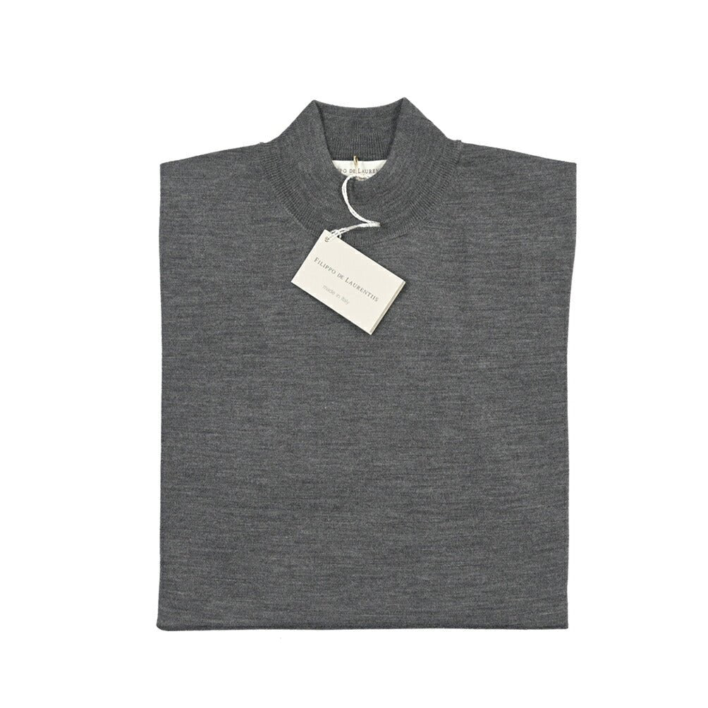 26 - 27AW FILIPPO DE LAURENTIIS メリノウール100% モックネックニットセーター / SUPERFINE 120's グレー 46 | GUARDAROBA MILANO OFFICIAL STORE
