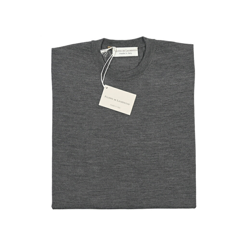 26 - 27AW FILIPPO DE LAURENTIIS メリノウール100% クルーネックニットセーター / SUPERFINE 120's グレー 48 | GUARDAROBA MILANO OFFICIAL STORE