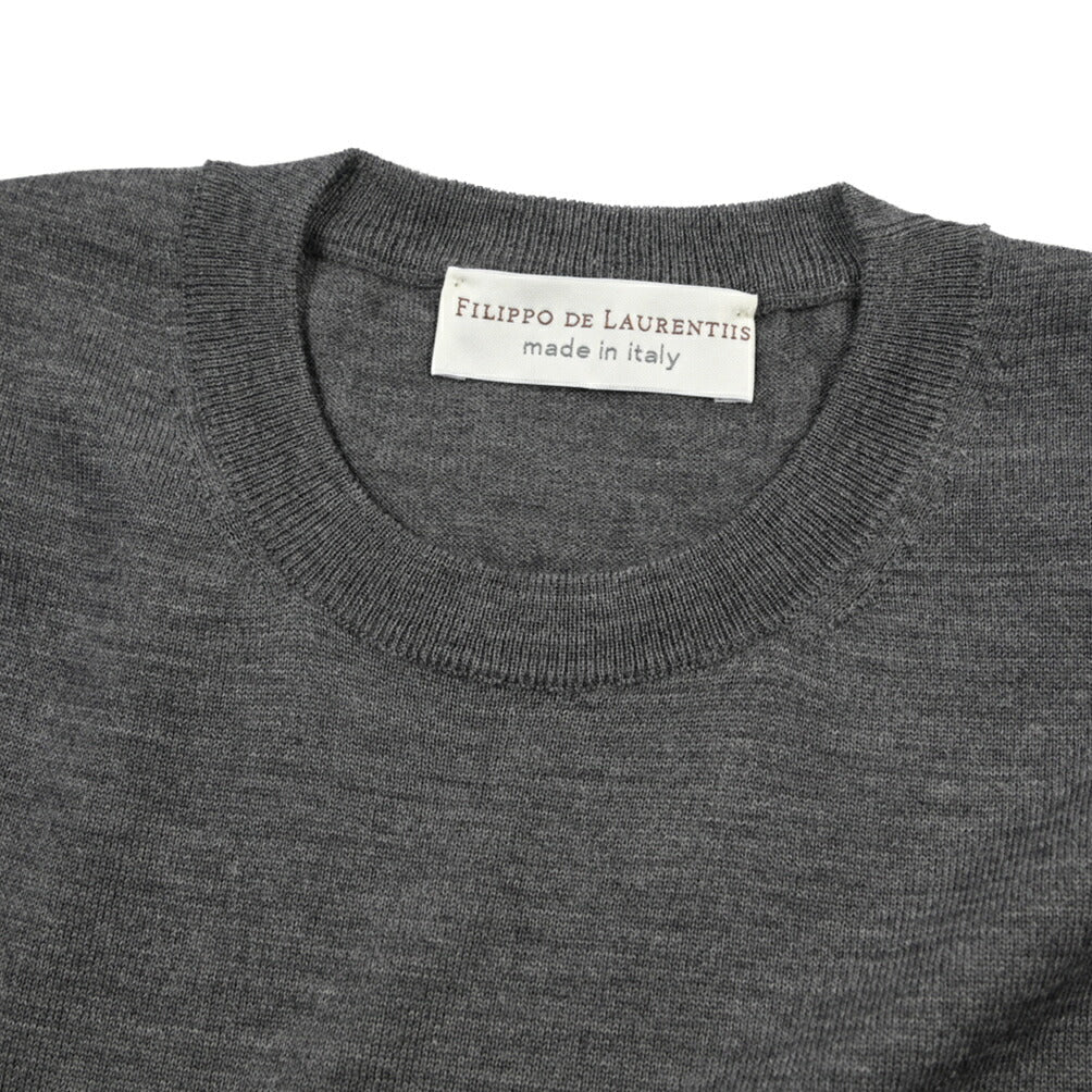 26 - 27AW FILIPPO DE LAURENTIIS メリノウール100% クルーネックニットセーター / SUPERFINE 120's グレー 48 | GUARDAROBA MILANO OFFICIAL STORE