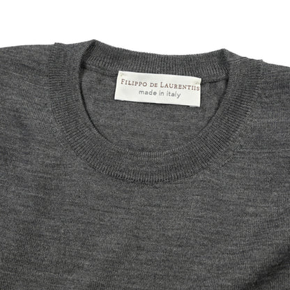 26 - 27AW FILIPPO DE LAURENTIIS メリノウール100% クルーネックニットセーター / SUPERFINE 120's グレー 48 | GUARDAROBA MILANO OFFICIAL STORE
