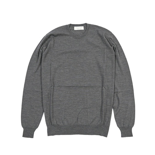 26 - 27AW FILIPPO DE LAURENTIIS メリノウール100% クルーネックニットセーター / SUPERFINE 120's グレー 48 | GUARDAROBA MILANO OFFICIAL STORE