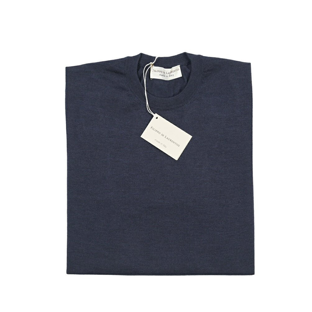 26 - 27AW FILIPPO DE LAURENTIIS メリノウール100% クルーネックニットセーター / SUPERFINE 120's ネイビー 46 | GUARDAROBA MILANO OFFICIAL STORE