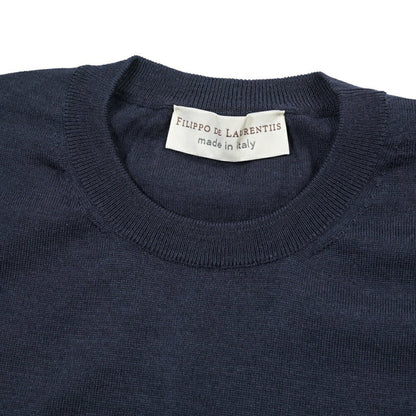 26 - 27AW FILIPPO DE LAURENTIIS メリノウール100% クルーネックニットセーター / SUPERFINE 120's ネイビー 46 | GUARDAROBA MILANO OFFICIAL STORE