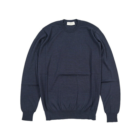 26 - 27AW FILIPPO DE LAURENTIIS メリノウール100% クルーネックニットセーター / SUPERFINE 120's ネイビー 46 | GUARDAROBA MILANO OFFICIAL STORE