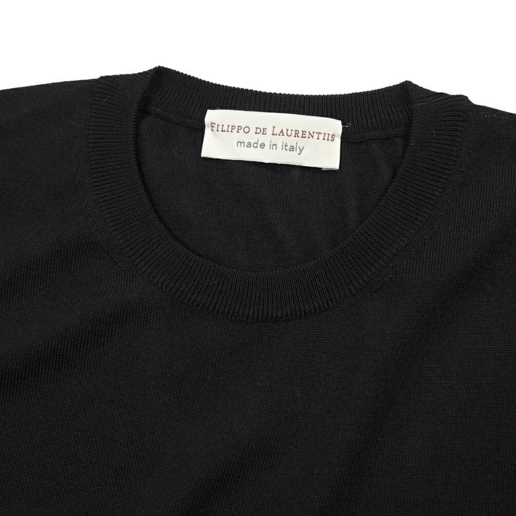 26 - 27AW FILIPPO DE LAURENTIIS メリノウール100% クルーネックニットセーター / SUPERFINE 120's ブラック 46 | GUARDAROBA MILANO OFFICIAL STORE