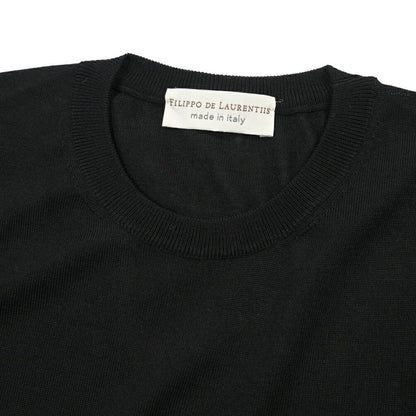 26 - 27AW FILIPPO DE LAURENTIIS メリノウール100% クルーネックニットセーター / SUPERFINE 120's ブラック 46 | GUARDAROBA MILANO OFFICIAL STORE