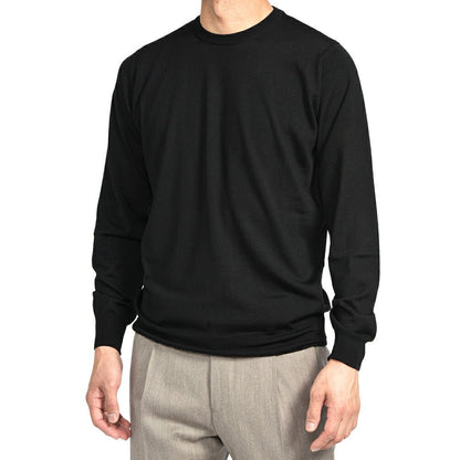 26 - 27AW FILIPPO DE LAURENTIIS メリノウール100% クルーネックニットセーター / SUPERFINE 120's ブラック 46 | GUARDAROBA MILANO OFFICIAL STORE