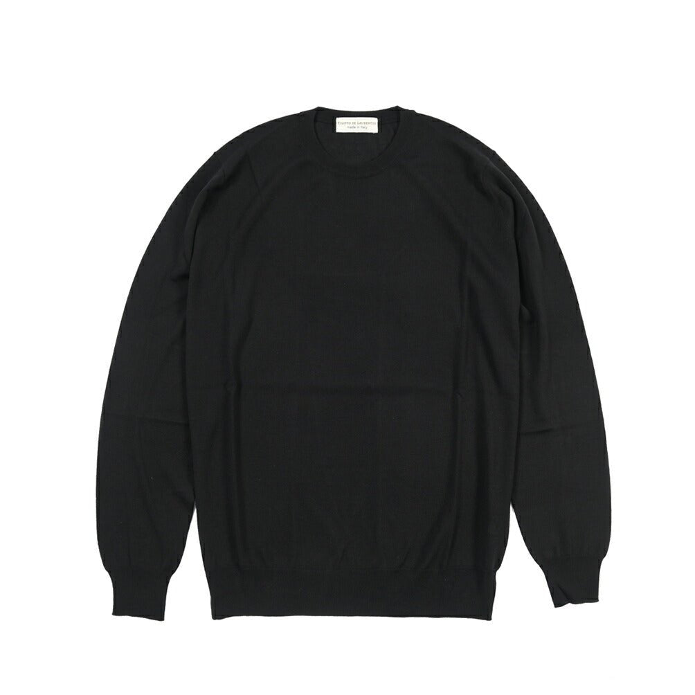 26 - 27AW FILIPPO DE LAURENTIIS メリノウール100% クルーネックニットセーター / SUPERFINE 120's ブラック 46 | GUARDAROBA MILANO OFFICIAL STORE