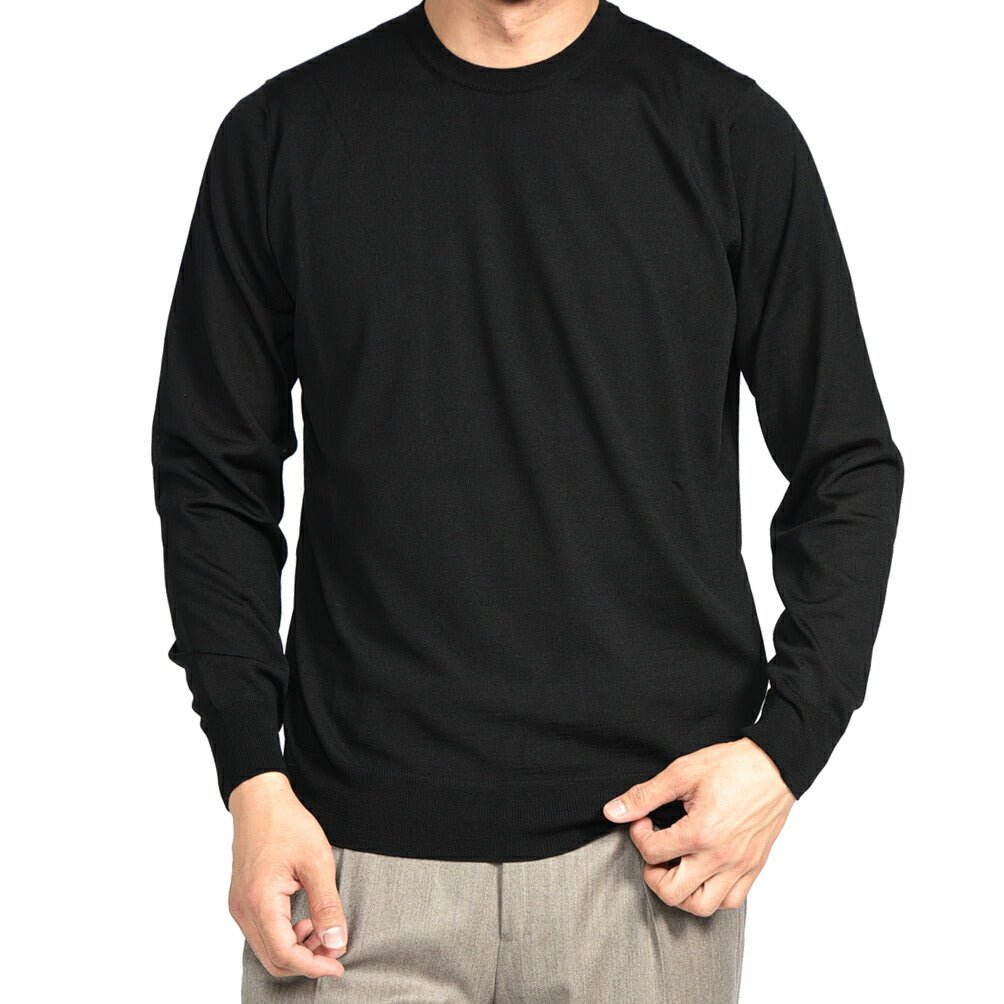 26 - 27AW FILIPPO DE LAURENTIIS メリノウール100% クルーネックニットセーター / SUPERFINE 120's ブラック 46 | GUARDAROBA MILANO OFFICIAL STORE