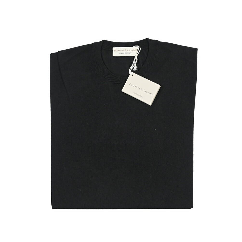 26 - 27AW FILIPPO DE LAURENTIIS メリノウール100% クルーネックニットセーター / SUPERFINE 120's ブラック 46 | GUARDAROBA MILANO OFFICIAL STORE