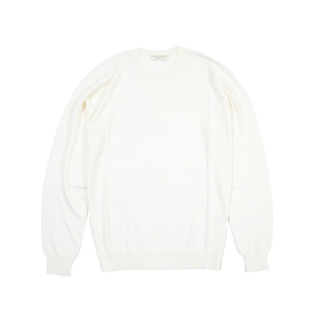 26 - 27AW FILIPPO DE LAURENTIIS メリノウール100% クルーネックニットセーター / SUPERFINE 120's ホワイト 46 | GUARDAROBA MILANO OFFICIAL STORE