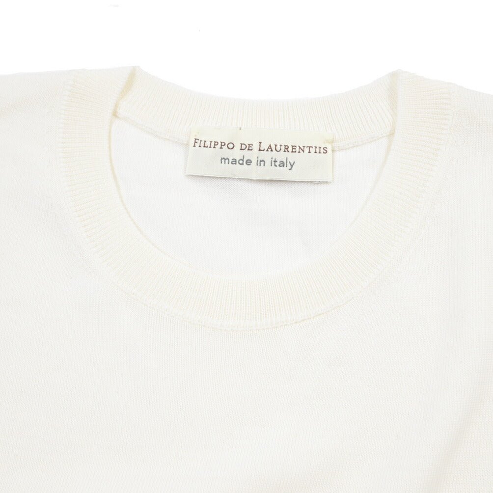 26 - 27AW FILIPPO DE LAURENTIIS メリノウール100% クルーネックニットセーター / SUPERFINE 120's ホワイト 46 | GUARDAROBA MILANO OFFICIAL STORE