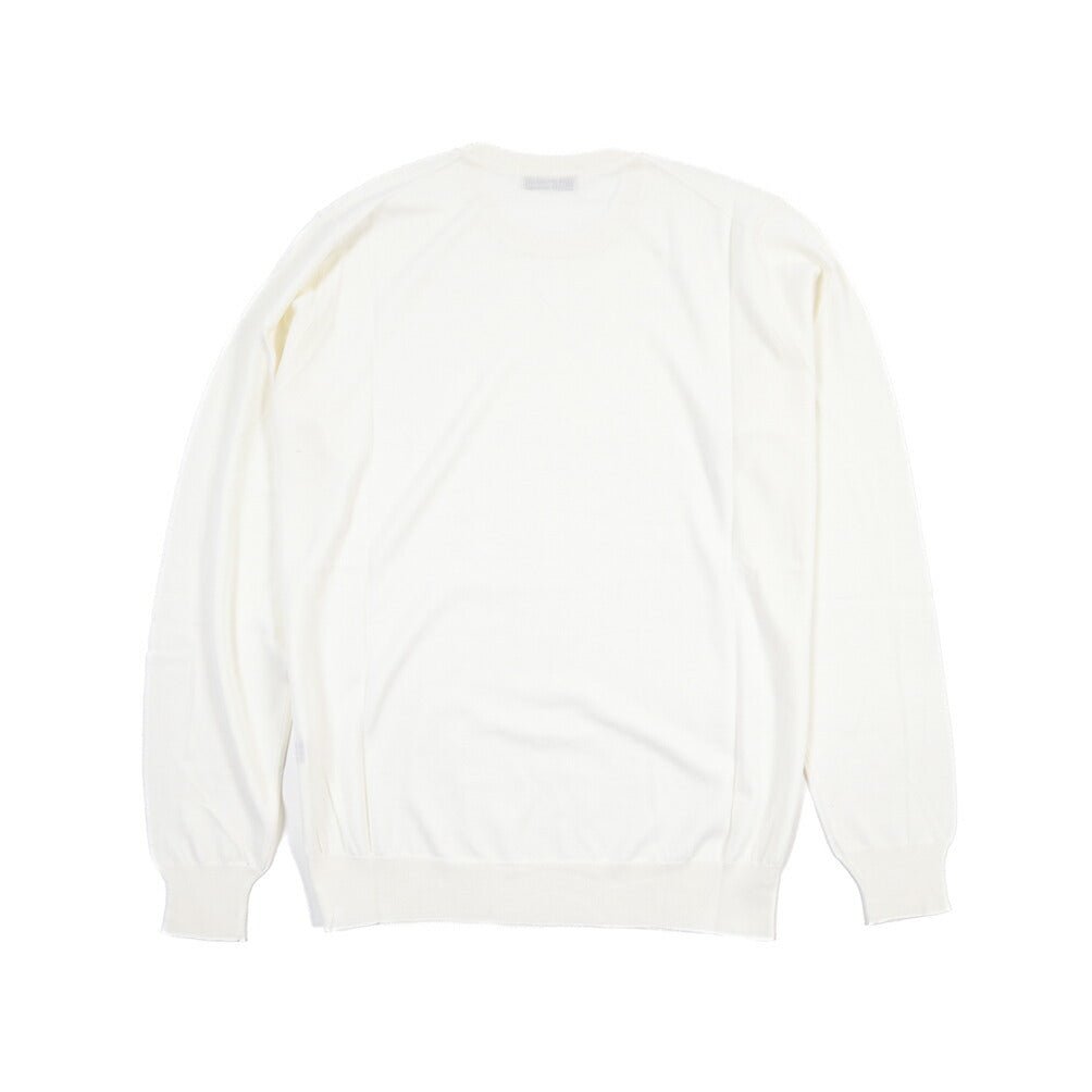 26 - 27AW FILIPPO DE LAURENTIIS メリノウール100% クルーネックニットセーター / SUPERFINE 120's ホワイト 46 | GUARDAROBA MILANO OFFICIAL STORE