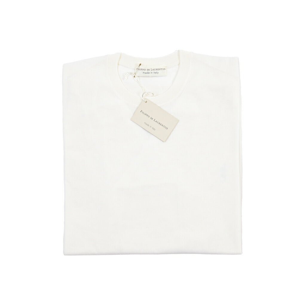 26 - 27AW FILIPPO DE LAURENTIIS メリノウール100% クルーネックニットセーター / SUPERFINE 120's ホワイト 46 | GUARDAROBA MILANO OFFICIAL STORE