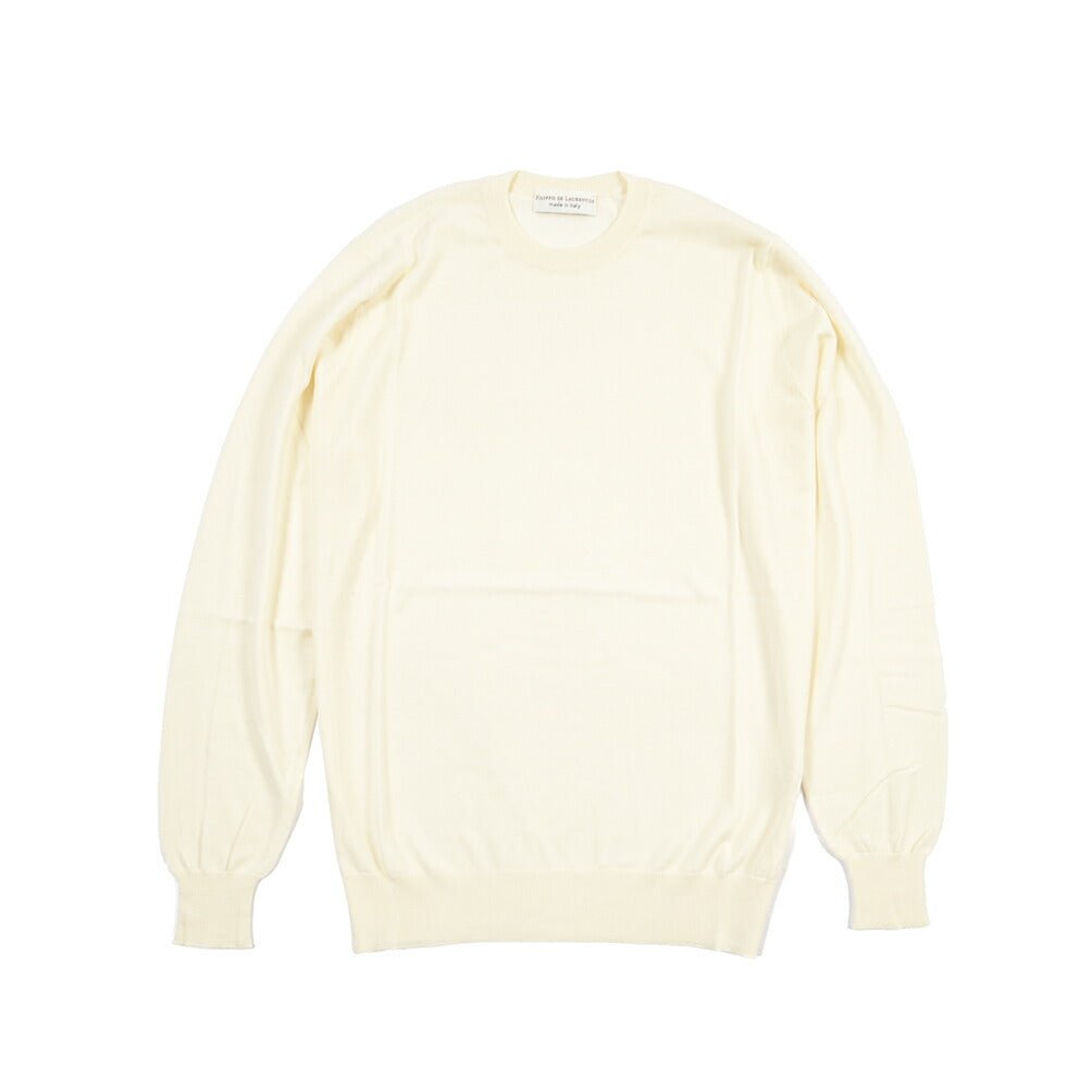 26 - 27AW FILIPPO DE LAURENTIIS メリノウール100% クルーネックニットセーター / SUPERFINE 120's オフホワイト 46 | GUARDAROBA MILANO OFFICIAL STORE