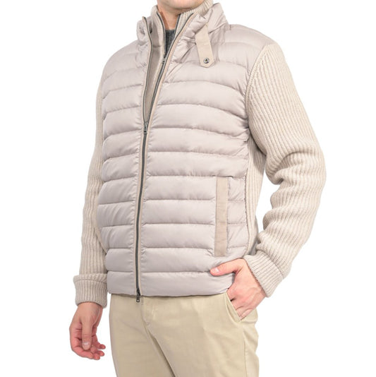 26-27AW HERNO 異素材コンビ 中綿入り ハイブリッドジャケット ベージュ 46 | GUARDAROBA MILANO OFFICIAL STORE