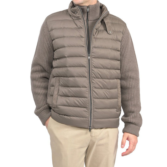 26-27AW HERNO 異素材コンビ 中綿入り ハイブリッドジャケット ブラウン 46 | GUARDAROBA MILANO OFFICIAL STORE